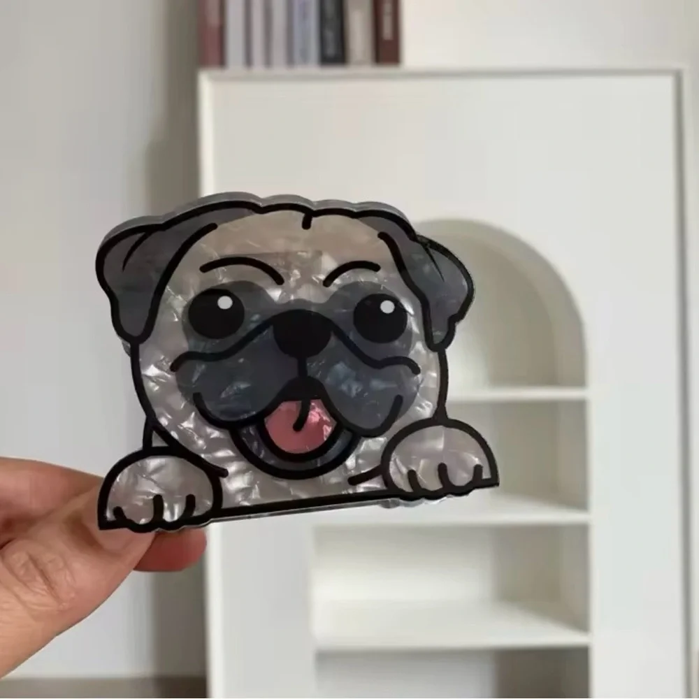 Pug Dog Hair Clip Breed Chic Glam Trendy Minimalist Acrylic Comb Claw Unique - Picture 2 of 2